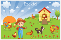 Thumbnail for Personalized Chickens Placemat II - Chicken Yard - Brown Hair Boy -  View
