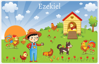 Thumbnail for Personalized Chickens Placemat II - Chicken Yard - Black Hair Boy -  View