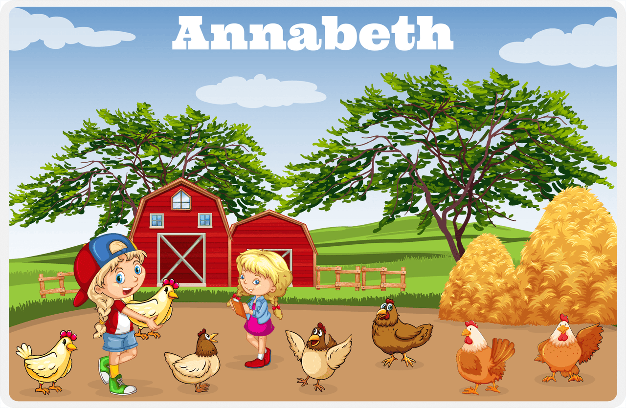 Personalized Chickens Placemat III - Farm Chickens - Blonde Girl -  View