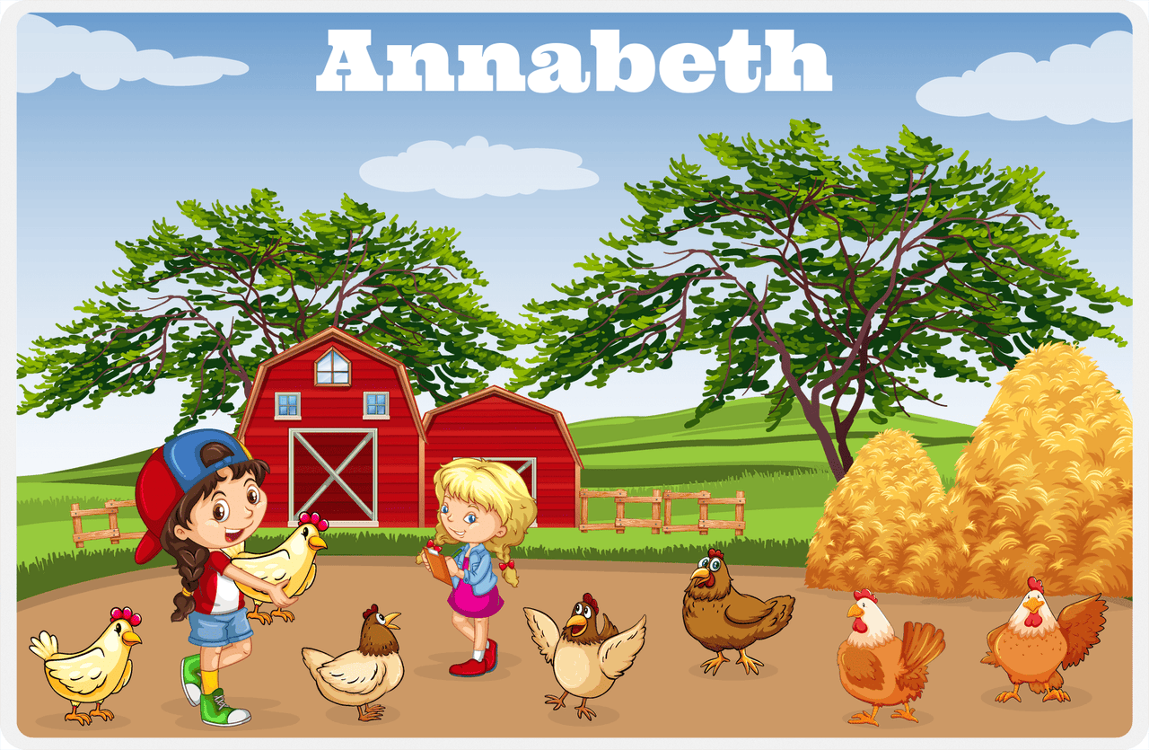Personalized Chickens Placemat III - Farm Chickens - Brunette Girl -  View