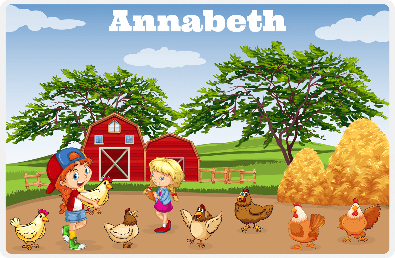 Personalized Chickens Placemat III - Farm Chickens - Redhead Girl -  View
