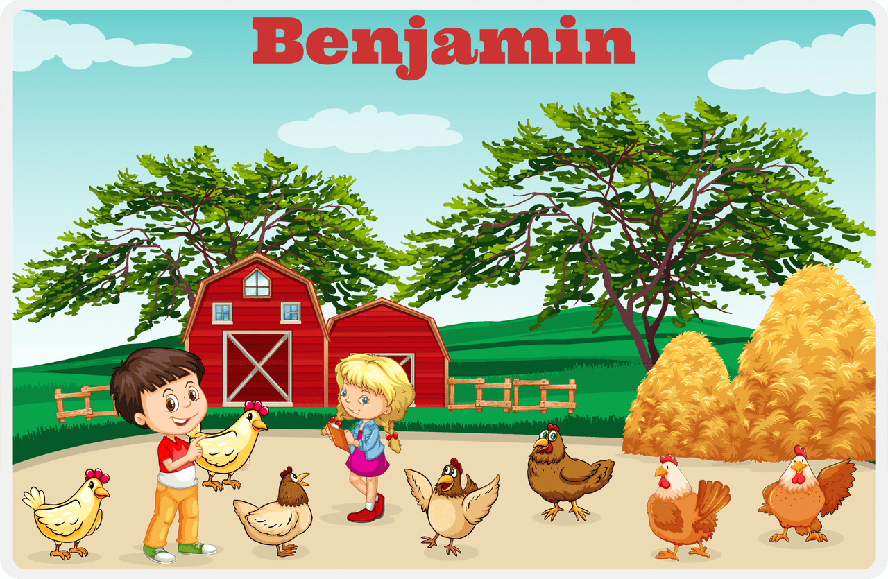 Personalized Chickens Placemat IV - Farm Chickens - Brown Hair Boy -  View