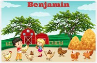 Thumbnail for Personalized Chickens Placemat IV - Farm Chickens - Black Hair Boy -  View