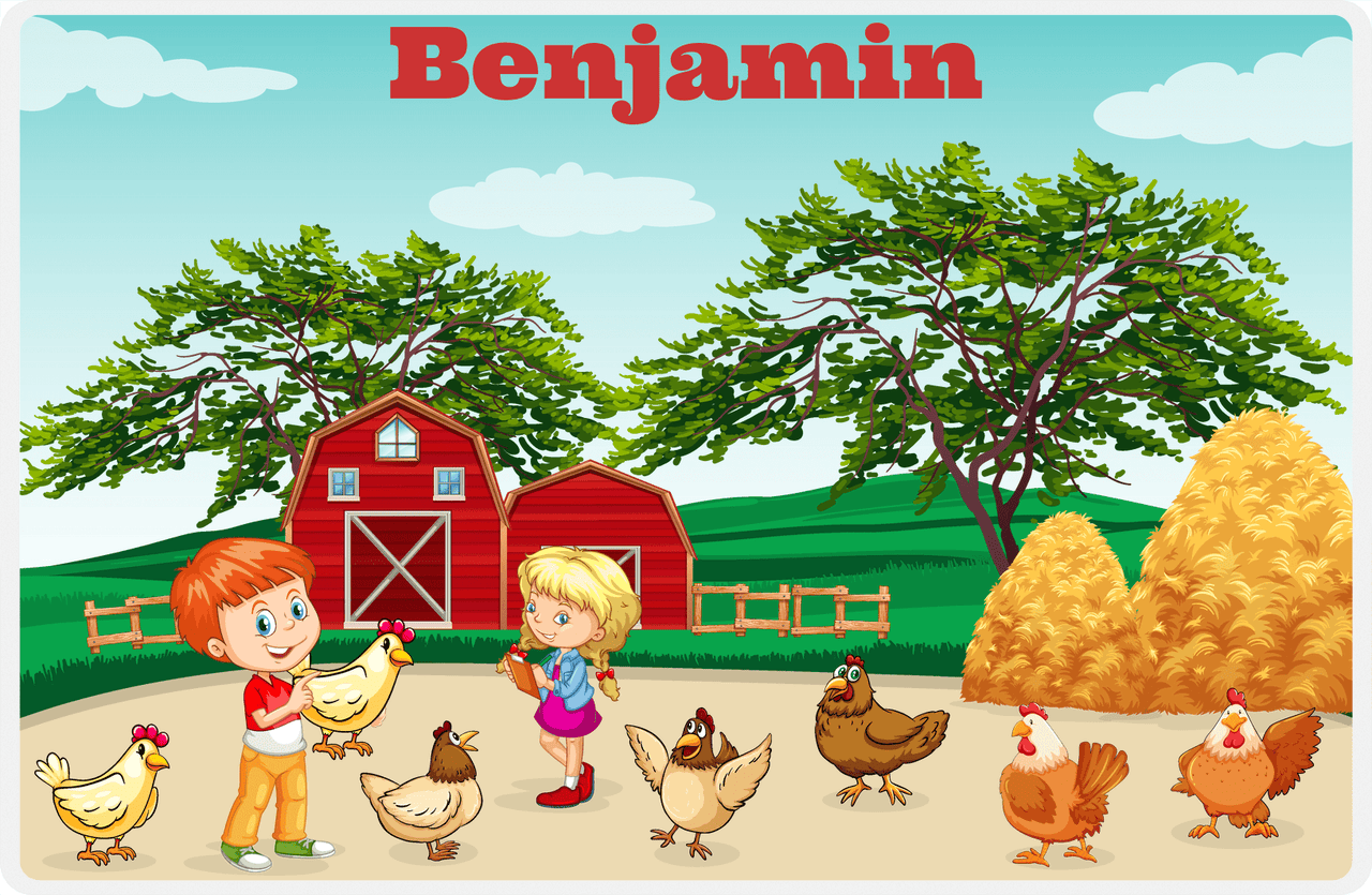 Personalized Chickens Placemat IV - Farm Chickens - Redhead Boy -  View