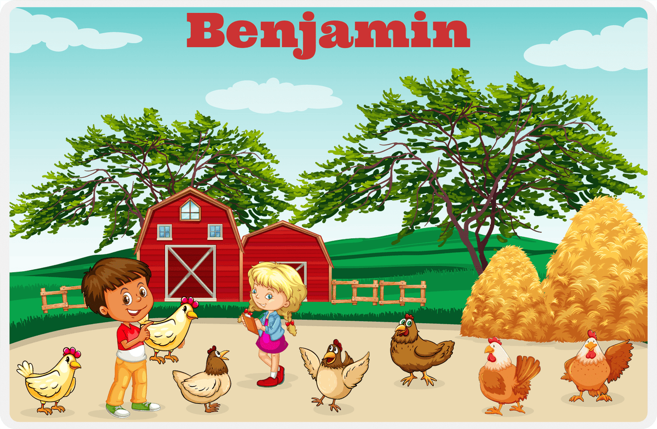 Personalized Chickens Placemat IV - Farm Chickens - Latino Boy -  View