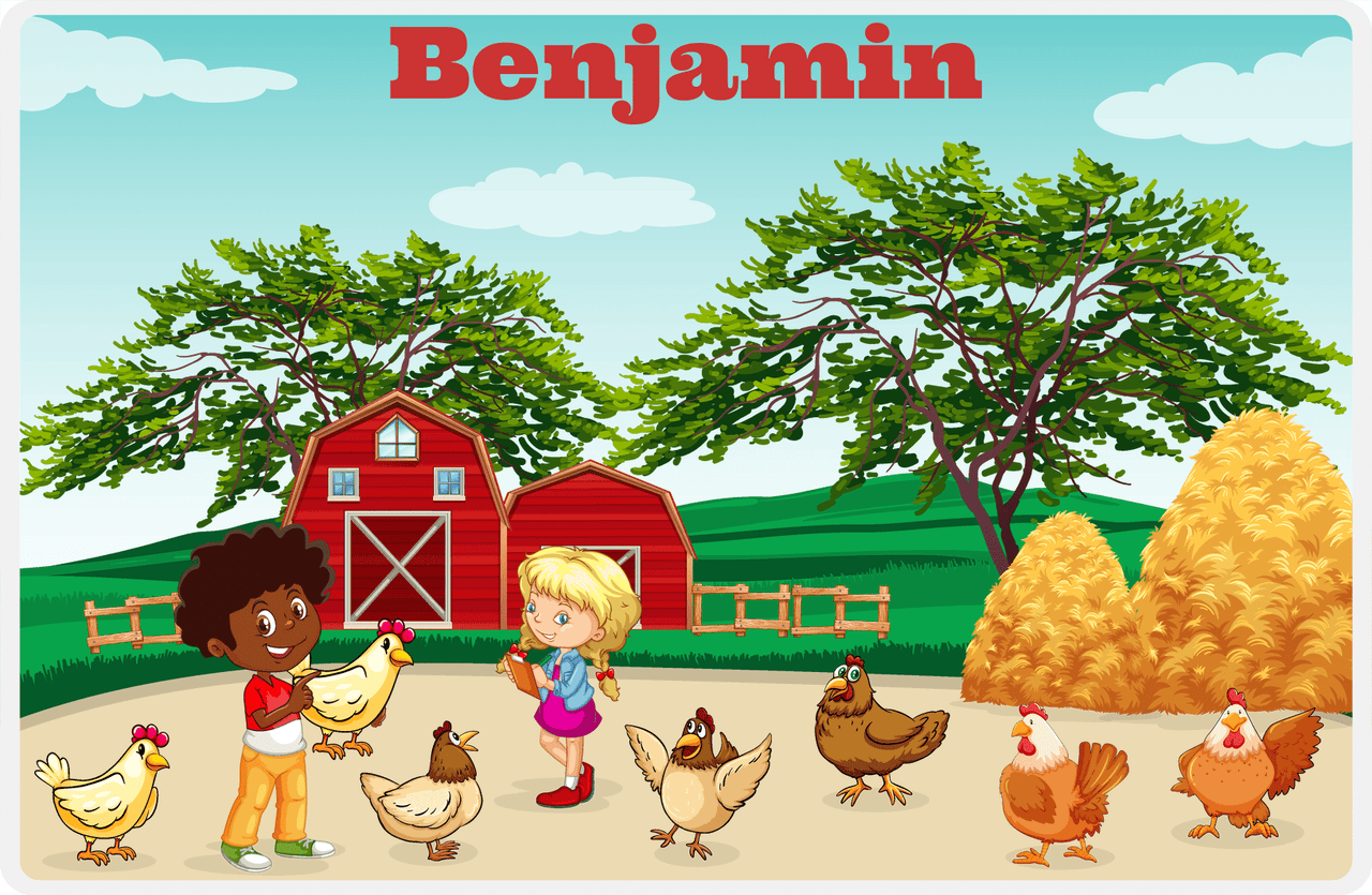 Personalized Chickens Placemat IV - Farm Chickens - Black Boy -  View