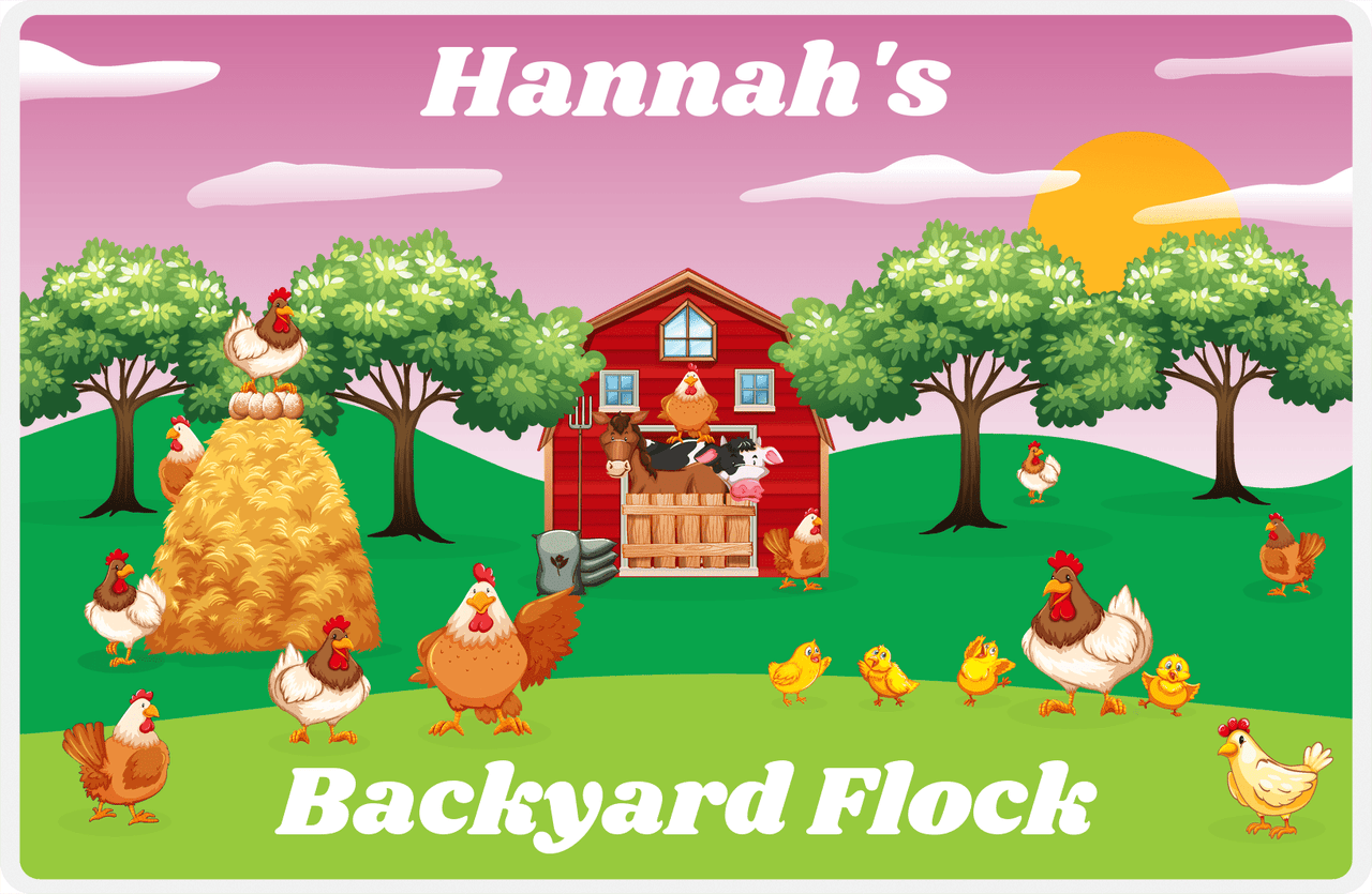 Personalized Chickens Placemat V - Backyard Flock - Pink Background -  View