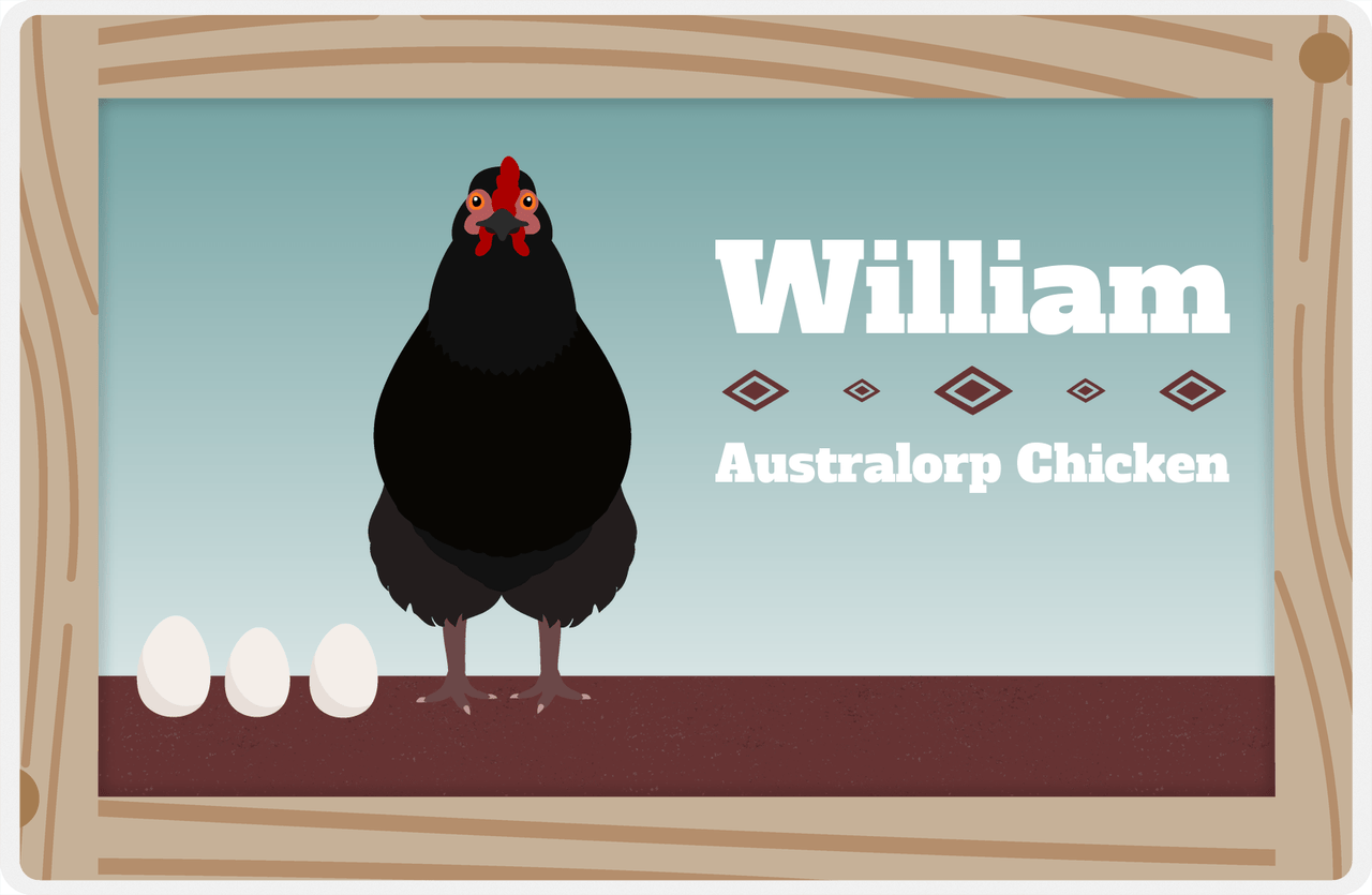 Personalized Chickens Placemat VII - Wood Border - Australorp -  View