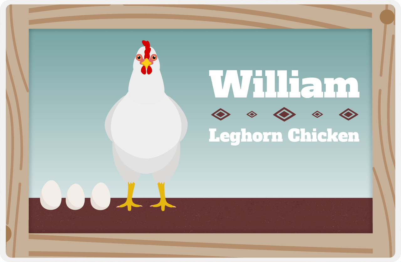 Personalized Chickens Placemat VII - Wood Border - Leghorn -  View