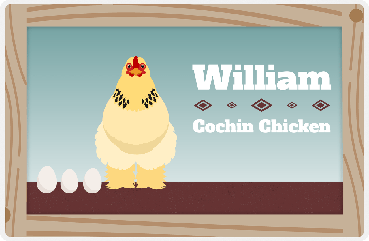 Personalized Chickens Placemat VII - Wood Border - Cochin -  View