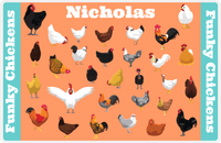 Thumbnail for Personalized Chickens Placemat IX - Funky Chickens - Orange Background -  View