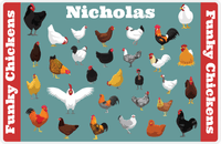 Thumbnail for Personalized Chickens Placemat IX - Funky Chickens - Teal Background -  View