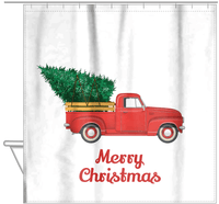 Thumbnail for Personalized Christmas Shower Curtain - Old Red Truck with Christmas Tree - Hanging View