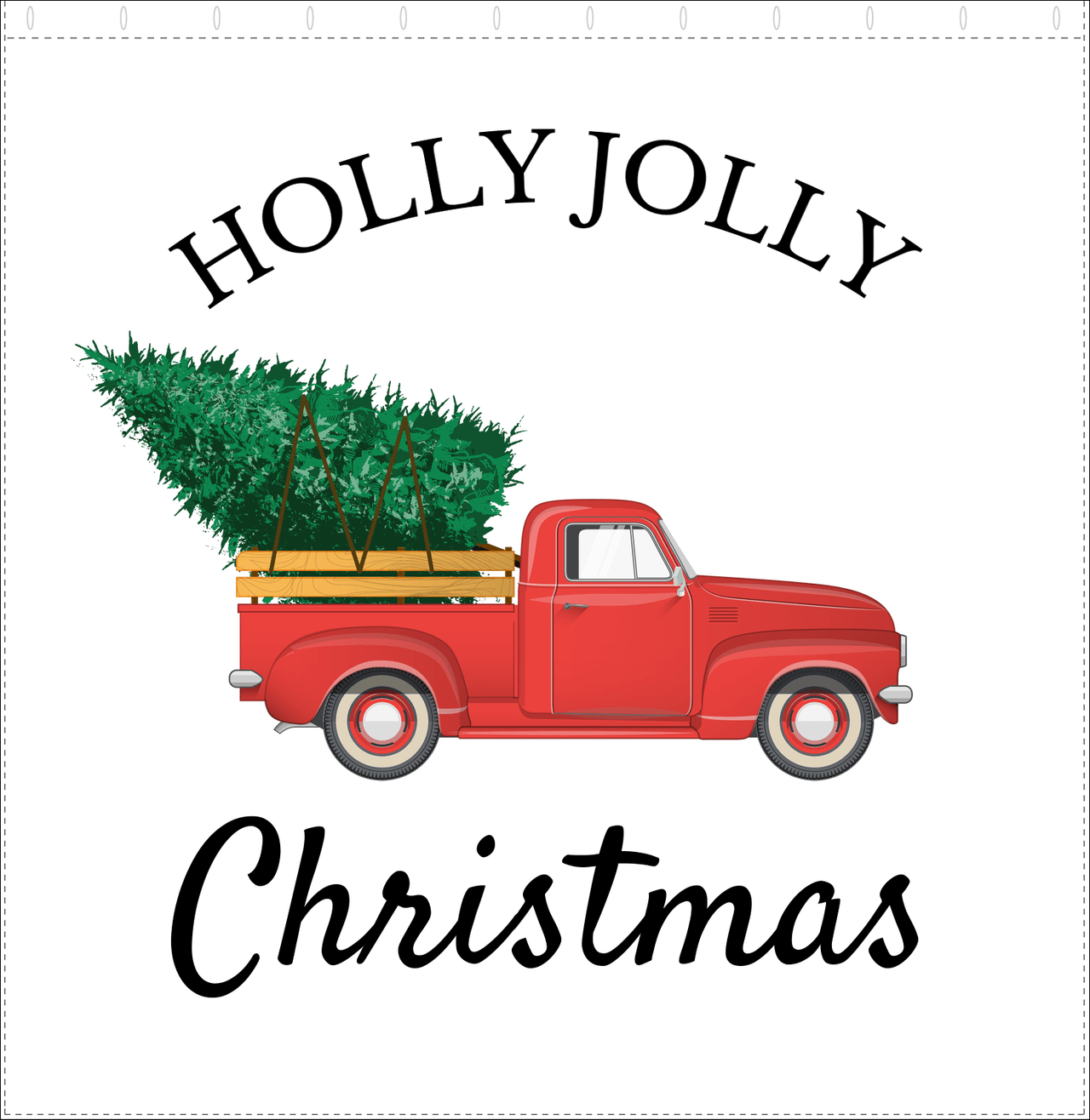 Personalized Christmas Shower Curtain - Old Red Truck with Christmas Tree with Arc Text - Decorate View