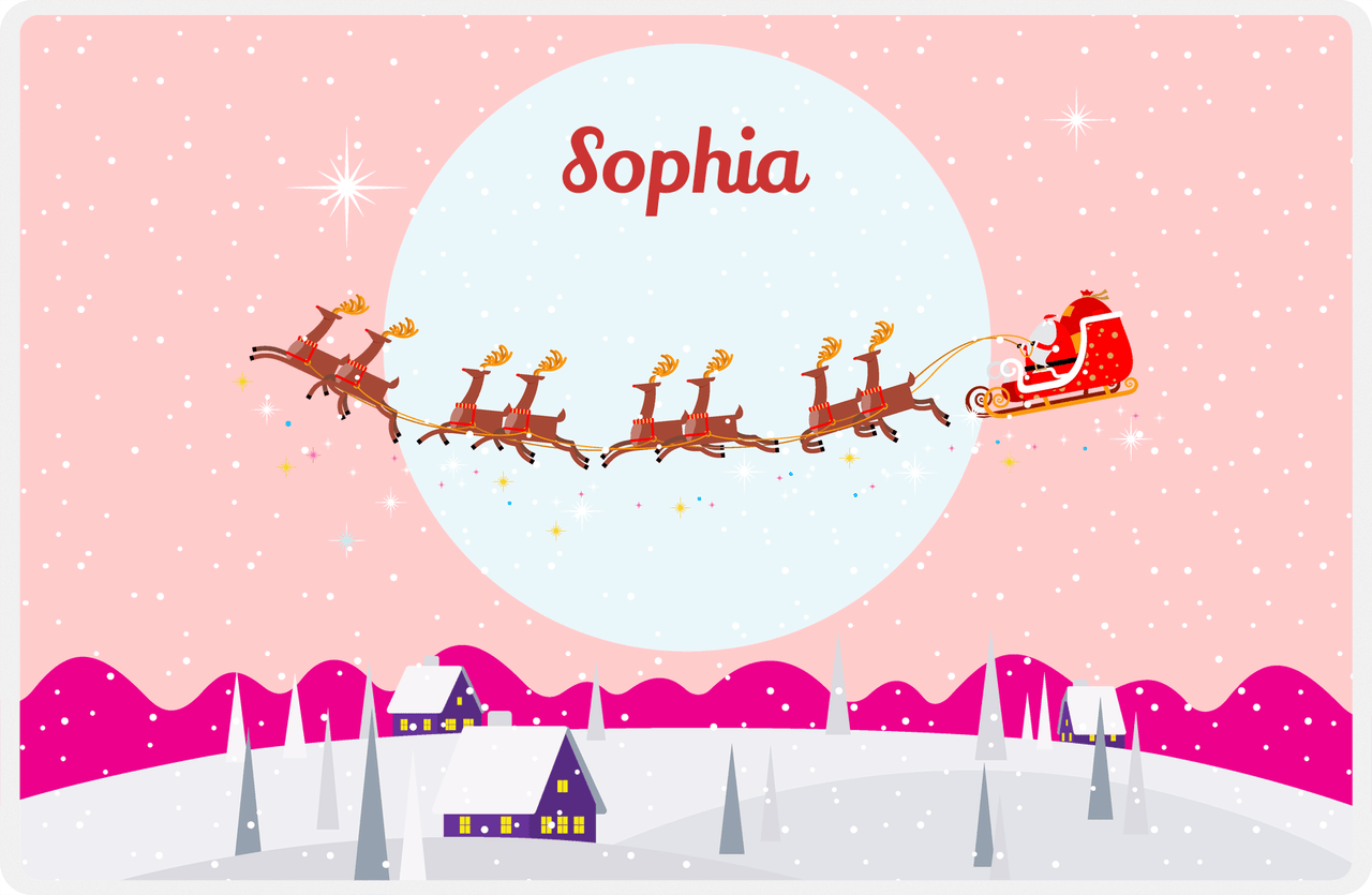 Personalized Christmas Placemat I - Santa Moon - Pink Background -  View