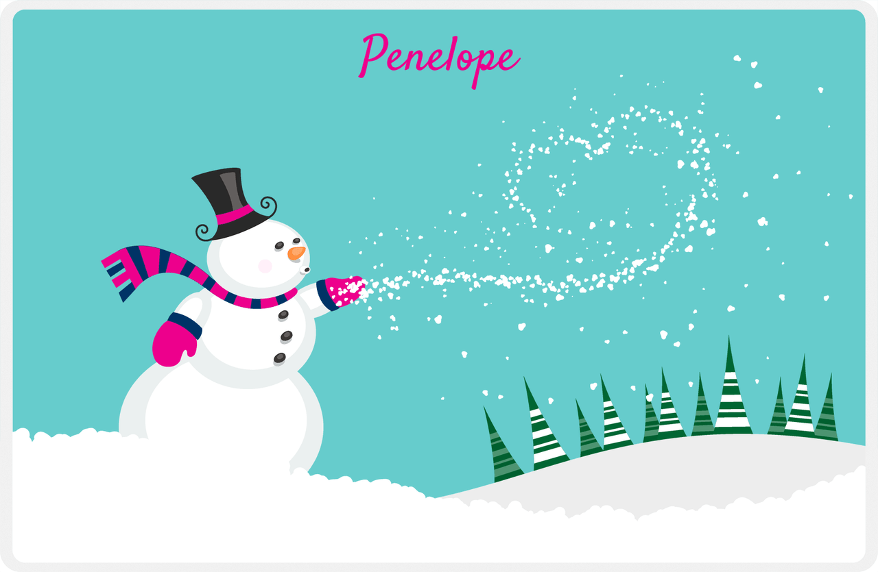 Personalized Christmas Placemat II - Snowman - Teal Background -  View