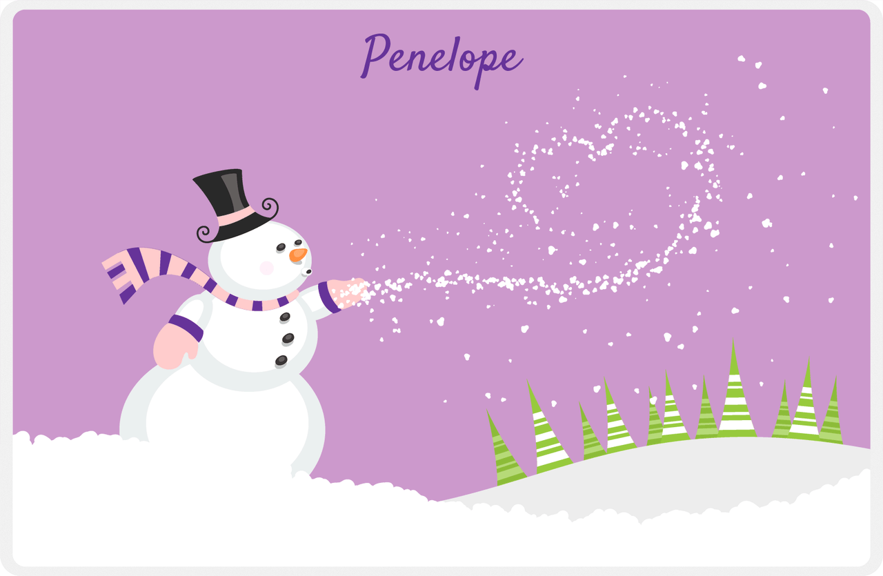 Personalized Christmas Placemat II - Snowman - Purple Background -  View