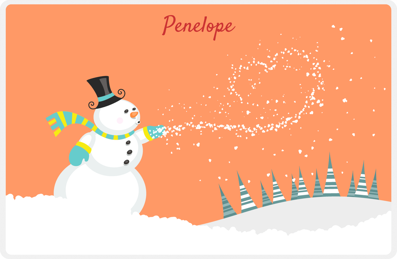 Personalized Christmas Placemat II - Snowman - Orange Background -  View