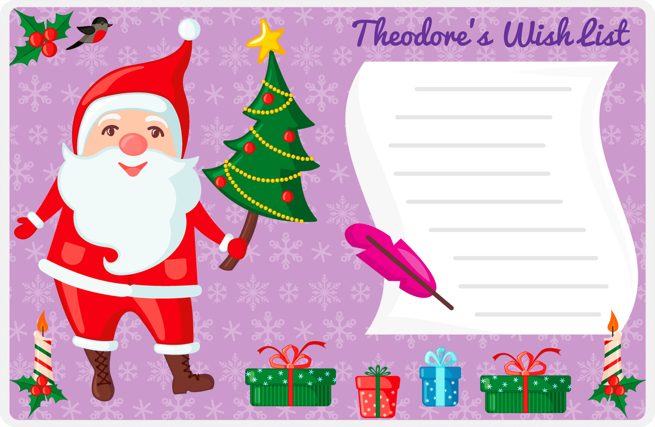 Personalized Christmas Placemat IV - Wish List - Purple Background -  View