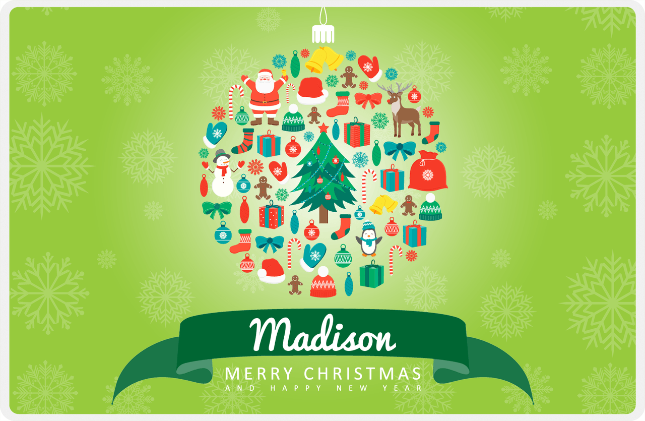 Personalized Christmas Placemat VI - Xmas Ornament - Green Background -  View