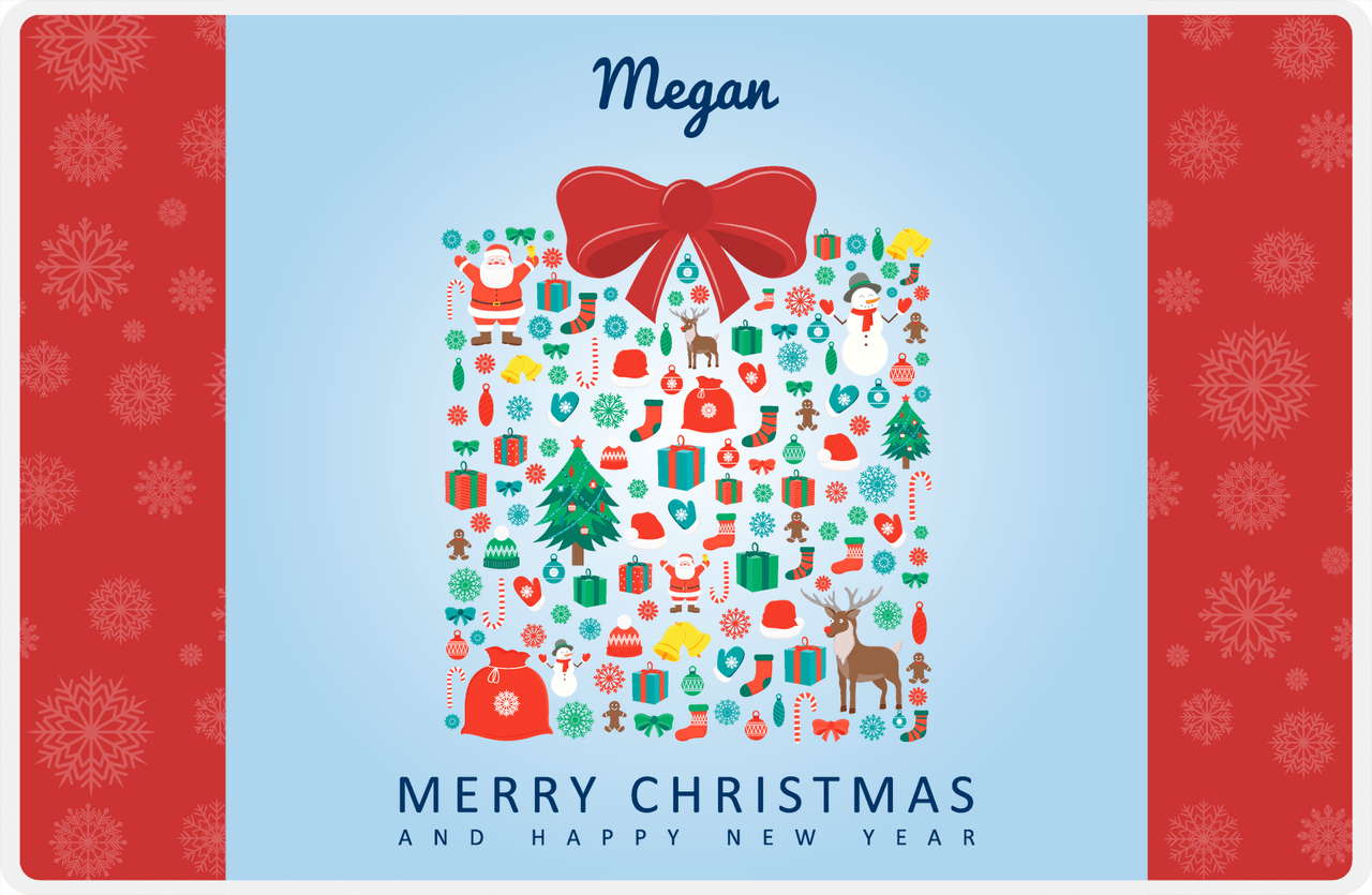 Personalized Christmas Placemat VII - Xmas Present - Blue Background -  View