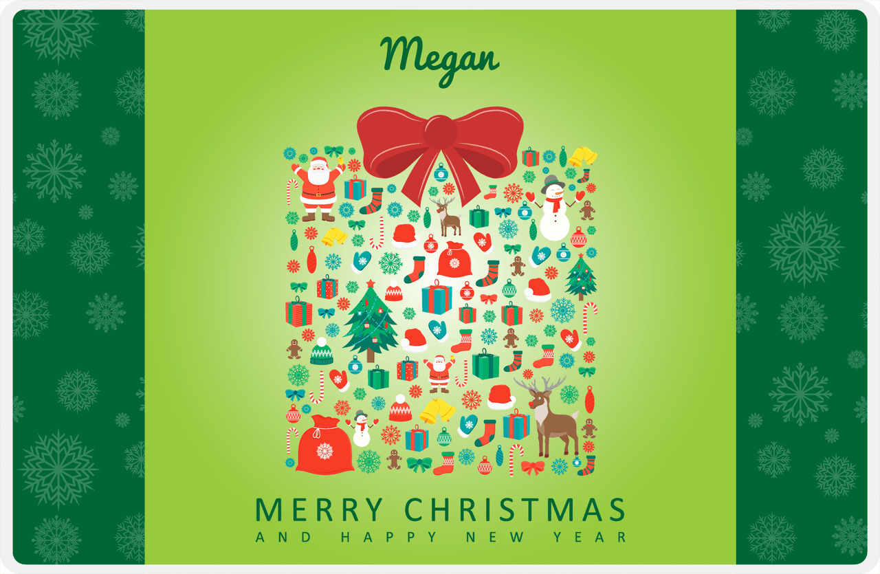 Personalized Christmas Placemat VII - Xmas Present - Green Background -  View