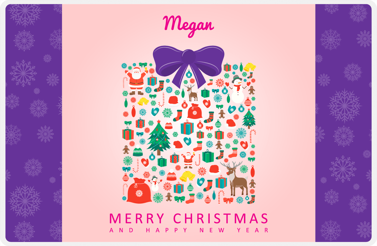 Personalized Christmas Placemat VII - Xmas Present - Pink Background -  View