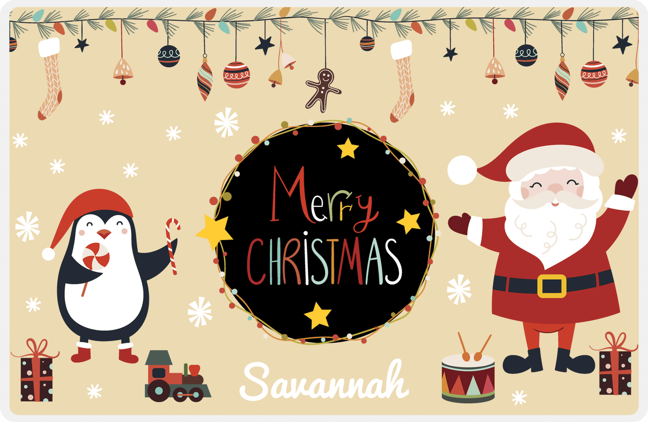 Personalized Christmas Placemat VIII - Decorative Garland - Tan Background -  View