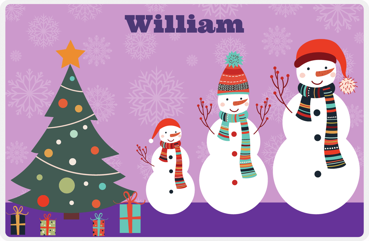 Personalized Christmas Placemat IX - Snow Family - Purple Background -  View