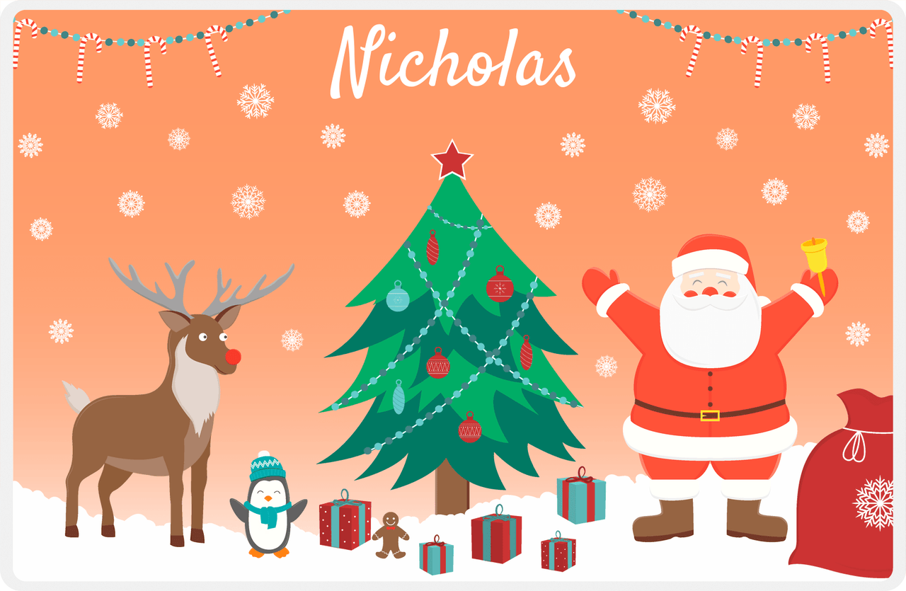 Personalized Christmas Placemat X - Santa's Tree - Orange Background -  View
