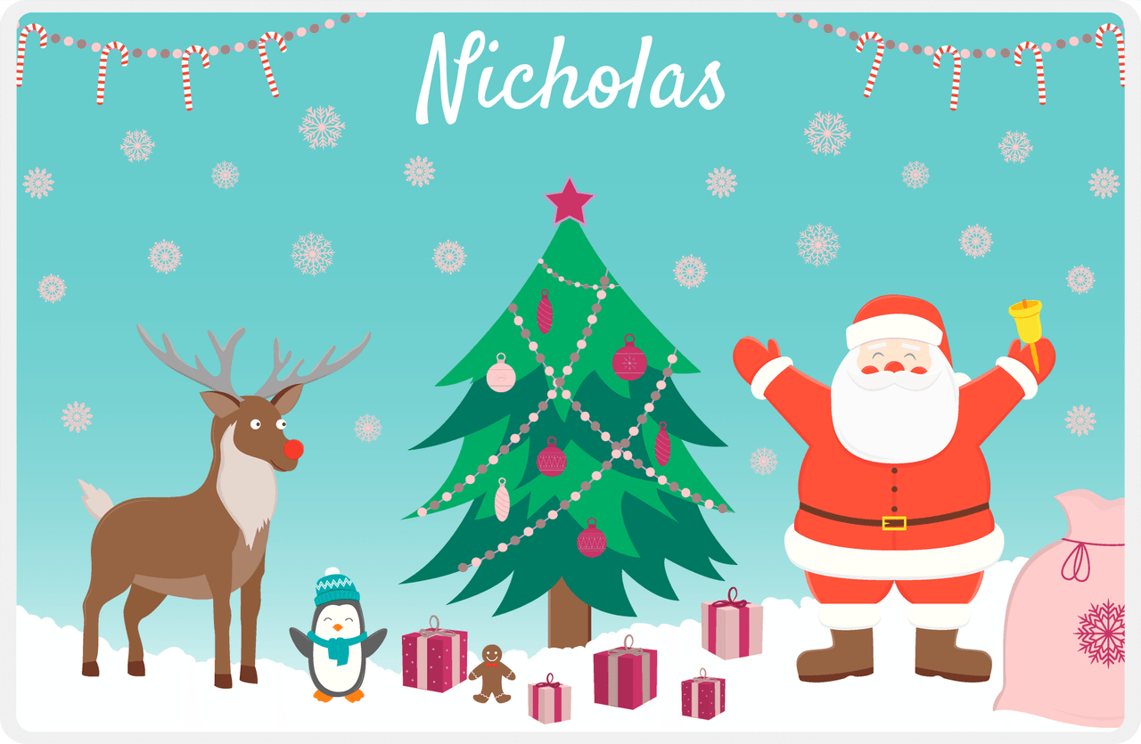 Personalized Christmas Placemat X - Santa's Tree - Teal Background -  View