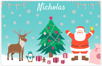 Thumbnail for Personalized Christmas Placemat X - Santa's Tree - Teal Background -  View