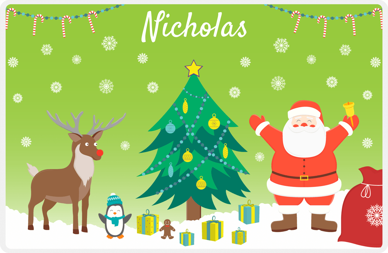 Personalized Christmas Placemat X - Santa's Tree - Green Background -  View