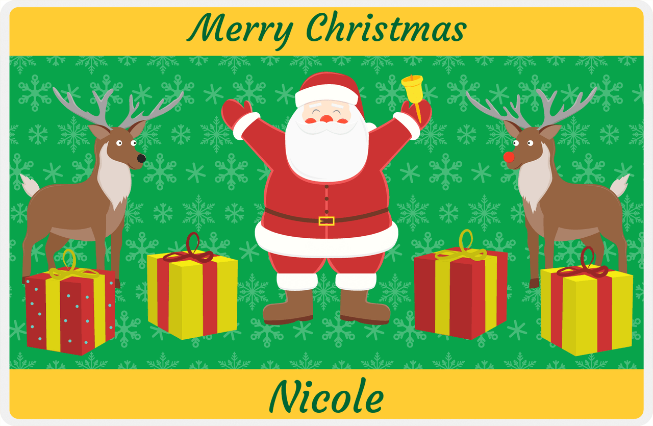 Personalized Christmas Placemat XIII - Santa's Reindeer - Green Background II -  View