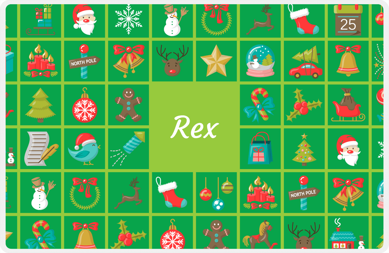 Personalized Christmas Placemat XV - Xmas Blocks - Green Background -  View