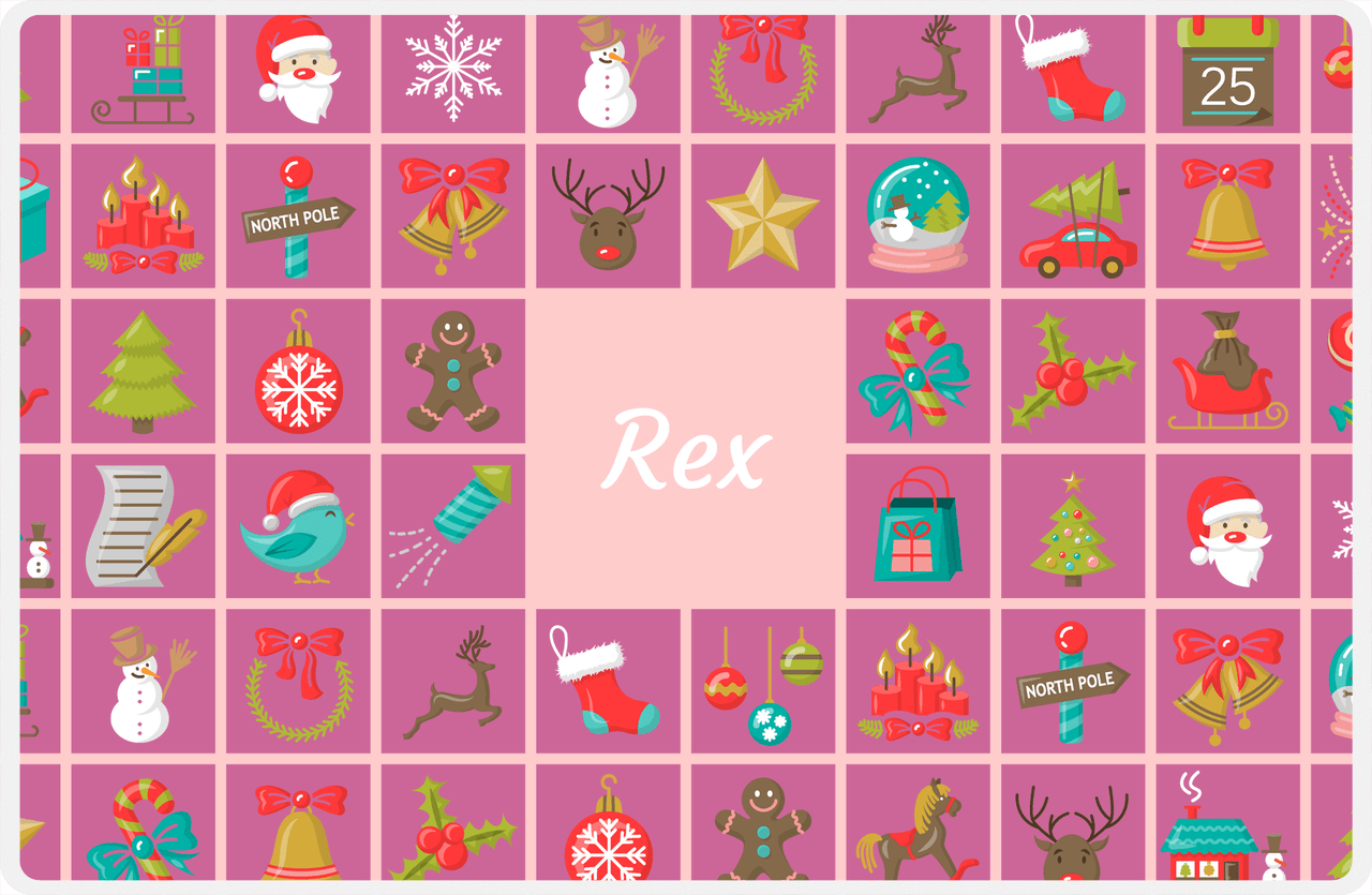 Personalized Christmas Placemat XV - Xmas Blocks - Pink Background -  View