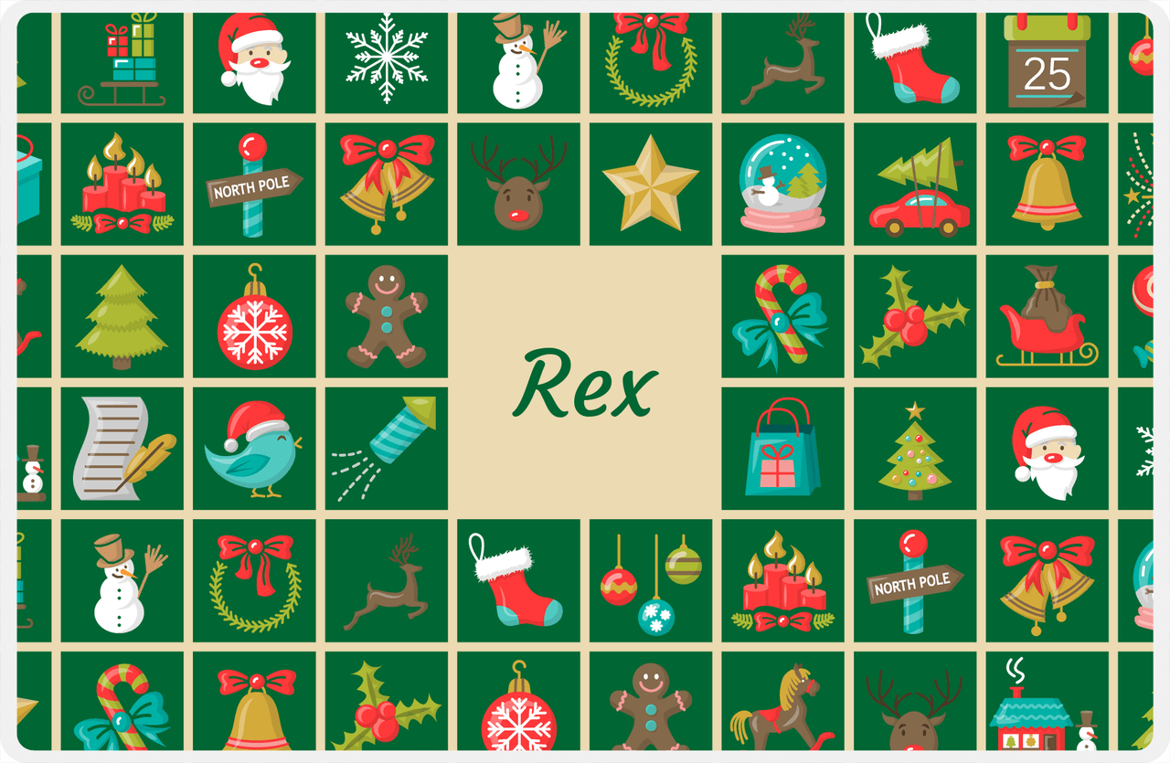Personalized Christmas Placemat XV - Xmas Blocks - Dark Green Background -  View