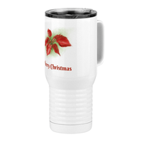 Thumbnail for Personalized Christmas Poinsettia Tumbler, Travel Coffee Mug with Handle and Slider Lid, White 20 oz Polar Camel, Stainless Steel, Vacuum Insulated - Front Print - Front Right View