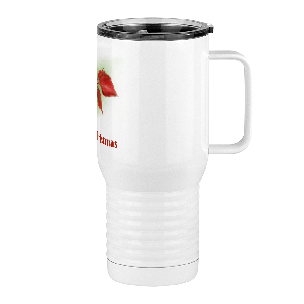 Personalized Christmas Poinsettia Tumbler, Travel Coffee Mug with Handle and Slider Lid, White 20 oz Polar Camel, Stainless Steel, Vacuum Insulated - Front Print - Right View