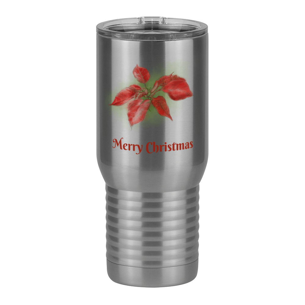 Personalized Christmas Poinsettia Tumbler, Travel Coffee Mug with Handle and Slider Lid, White 20 oz Polar Camel, Stainless Steel, Vacuum Insulated - Front Print - Front View