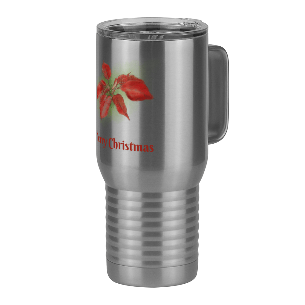 Personalized Christmas Poinsettia Tumbler, Travel Coffee Mug with Handle and Slider Lid, White 20 oz Polar Camel, Stainless Steel, Vacuum Insulated - Front Print - Front Right View