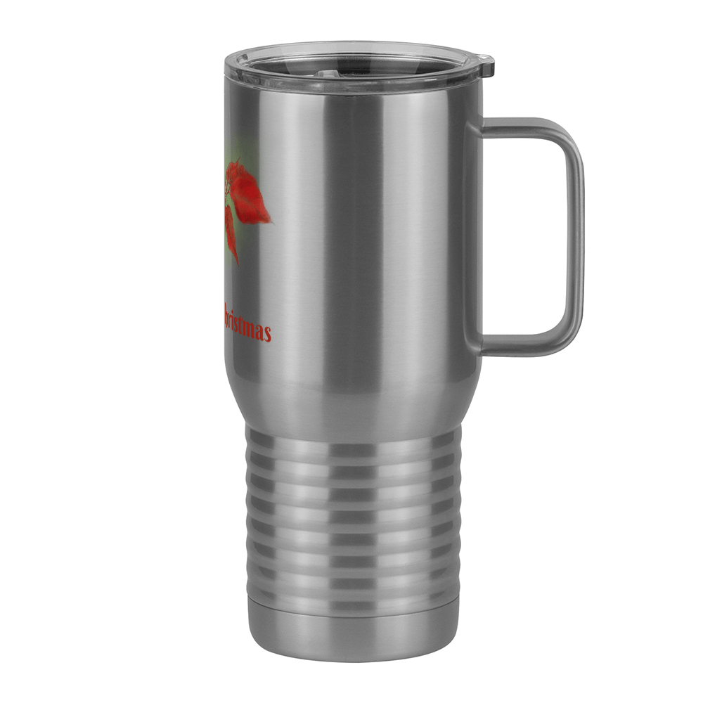 Personalized Christmas Poinsettia Tumbler, Travel Coffee Mug with Handle and Slider Lid, White 20 oz Polar Camel, Stainless Steel, Vacuum Insulated - Front Print - Right View