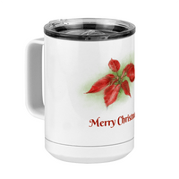 Thumbnail for Personalized Christmas Poinsettia Tumbler, Coffee Mug with Handle and Slider Lid, White 15 oz Polar Camel, Stainless Steel, Vacuum Insulated - Front Print - Front Left View