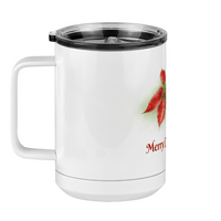 Thumbnail for Personalized Christmas Poinsettia Tumbler, Coffee Mug with Handle and Slider Lid, White 15 oz Polar Camel, Stainless Steel, Vacuum Insulated - Front Print - Left View
