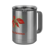 Thumbnail for Personalized Christmas Poinsettia Tumbler, Coffee Mug with Handle and Slider Lid, White 15 oz Polar Camel, Stainless Steel, Vacuum Insulated - Front Print - Front Right View