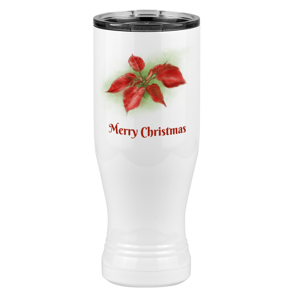 Personalized Christmas Poinsettia Tumbler, Pilsner Tumbler with Lid, White 20 oz Polar Camel, Stainless Steel, Vacuum Insulated - Front Print - Front View