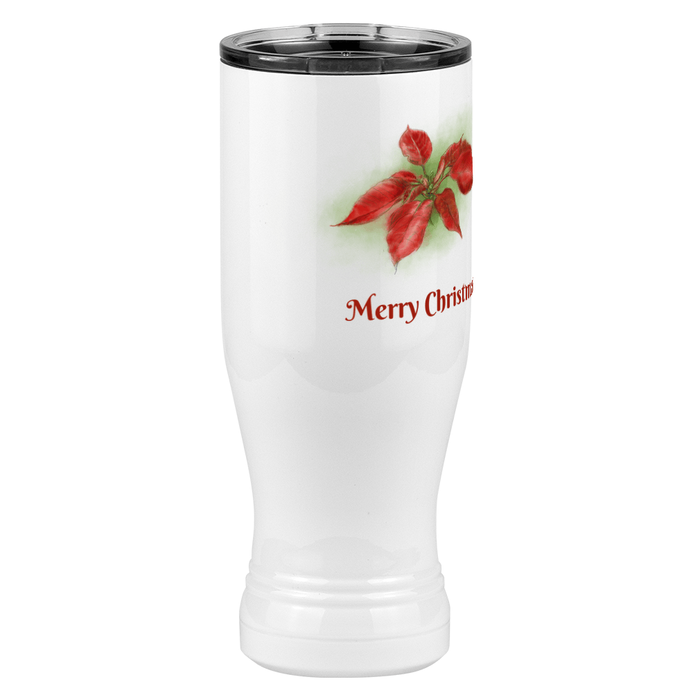 Personalized Christmas Poinsettia Tumbler, Pilsner Tumbler with Lid, White 20 oz Polar Camel, Stainless Steel, Vacuum Insulated - Front Print - Front Left View