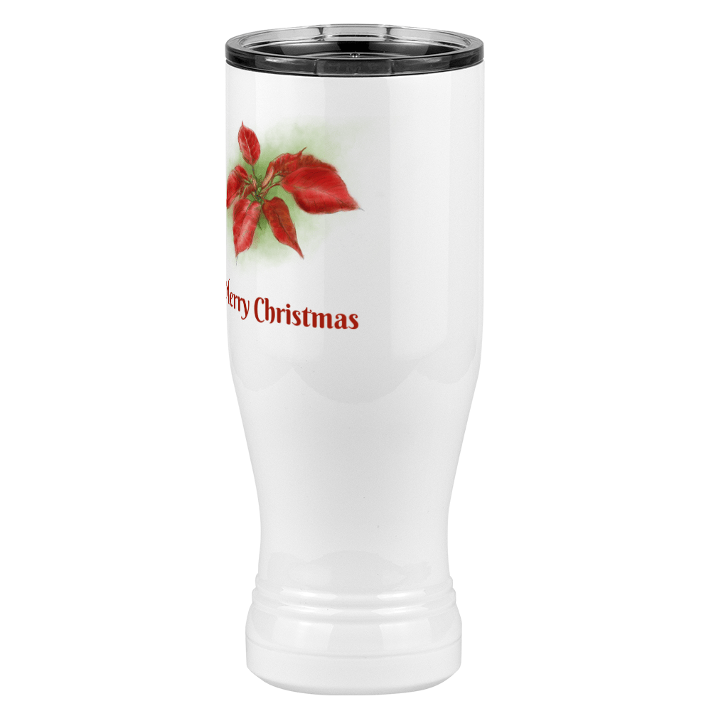 Personalized Christmas Poinsettia Tumbler, Pilsner Tumbler with Lid, White 20 oz Polar Camel, Stainless Steel, Vacuum Insulated - Front Print - Front Right View