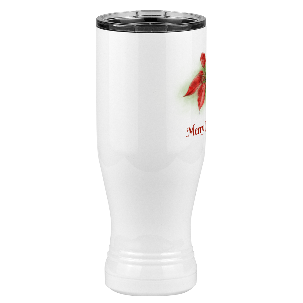 Personalized Christmas Poinsettia Tumbler, Pilsner Tumbler with Lid, White 20 oz Polar Camel, Stainless Steel, Vacuum Insulated - Front Print - Left View