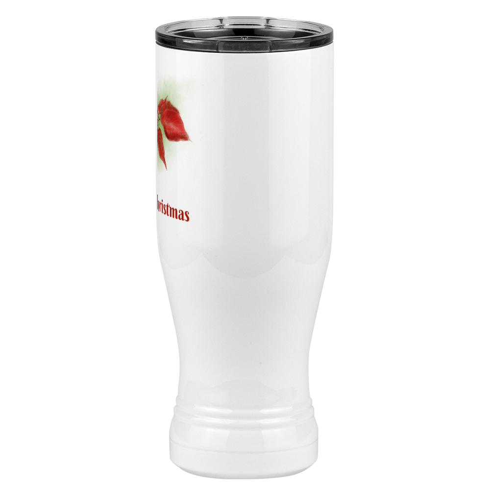 Personalized Christmas Poinsettia Tumbler, Pilsner Tumbler with Lid, White 20 oz Polar Camel, Stainless Steel, Vacuum Insulated - Front Print - Right View